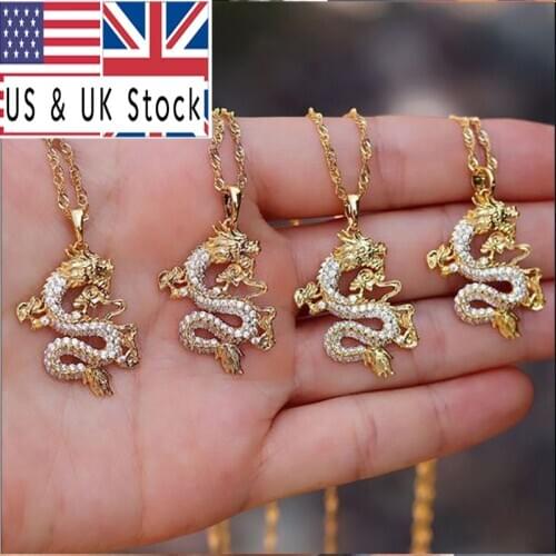 Zircon Dragon Necklace For Women Pendant Gold Chain Crystal Necklace Charm Choker Jewelry Mascot Lucky Talisman New Year Gifts
