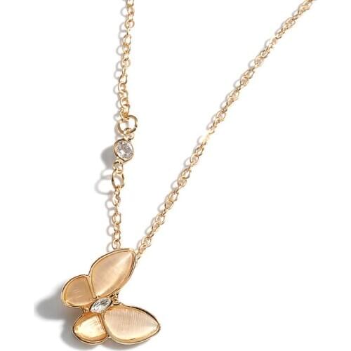 Golden Chain Bling Starry Clear Crystal Butterfly Charm Opal Pendant Alloy Fashion Elegant Necklace For Women