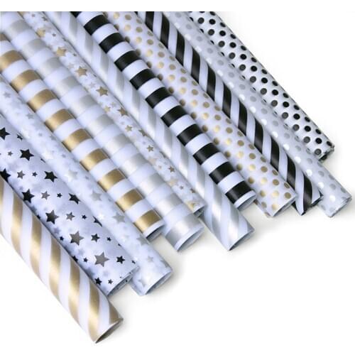 20pc 50*70CM Gold Silver Pattern Tissue Flower Paper Craft Crepe Paper Floral Wrapping Oiled Paper Gift Packing Decor