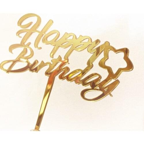 1PC Acrylic Cake Topper Gold Flash Cake Topper Happy Birthday Party New Year Decoration For Home Party Supplies Cupcake Topper