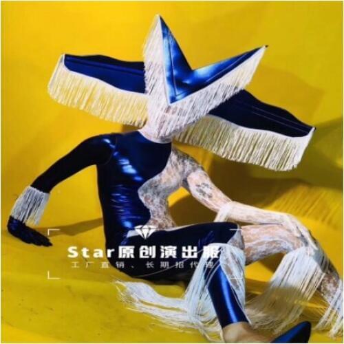 Ballroom Blue gogo costume Nightclub bar sexy girls stage dance permormance wear