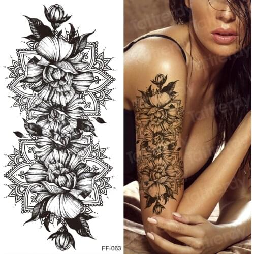 Big Rose Flower Temporary Tattoos Fake Jewelrys Design Pendant Henna Waterproof Fake Tattoo Decal Women Body Art Tatoos Arm 3D