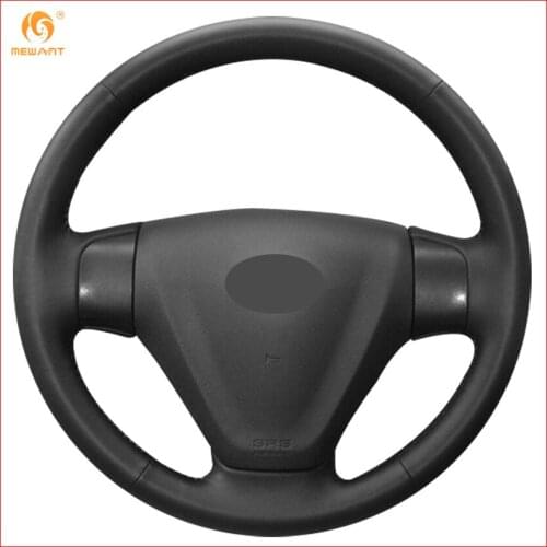 MEWANT Black Genuine Leather Car Steering Wheel Cover for 2005-2009 Kia Rio 2007 Rio Hyundai Accent Hyundai Getz Interior Parts