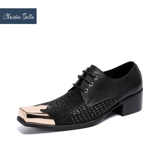 Christia Bella Italian Men Oxford Shoes Square Toe Lace Up Dress Shoes Male Wedding Party Formal Shoes Business Brogues Black