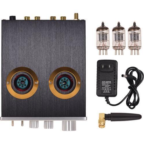 Mini HiFi Digital Audio Preamplifier Stereo Preamp with Dual 6J2 Vacuum Tubes BT AUX Inputs Treble Bass Controls