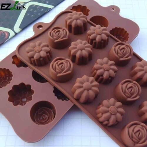 EZLIFE 15-Cavity Silicone Flower Rose Swirl Shape Chocolate Moulds Cake Mold Mold Ice Bake Jelly Cany CHW7868 Ware F3K0