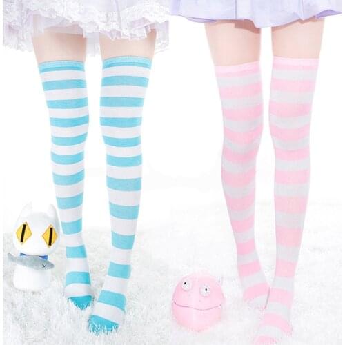 Wholesale Kawaii Women Thigh High Socks Long Stripe Printed Over the Knee Socks Stockings Anime Cosplay Leg Warmers Cute Socks