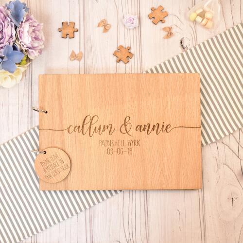 Custom Wooden Wedding Guest Book,Modern Wooden Guestbook,Personalised wedding guest book with simple style