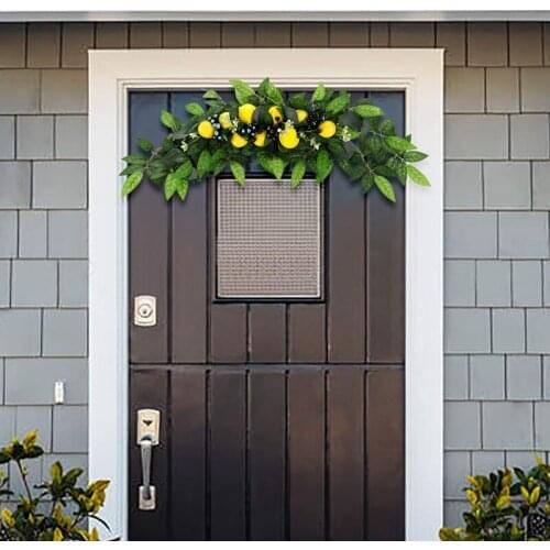 Artificial Greenery Swag Front Door Wreath Decor with Lemon Berry and Leaves Wall Hanging Garland for Home Table Decor