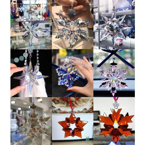 Exquisite Colorful Crystal Snowflakes Car Pendant Charms Ornament Chandelier Sun Catcher Hanging Christmas Decoration Gift
