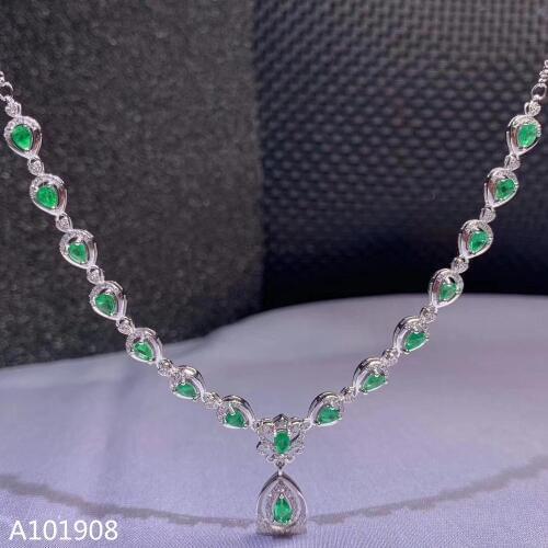 KJJEAXCMY boutique jewelry 925 sterling silver inlaid Natural emerald Womens pendant necklace supports inspection