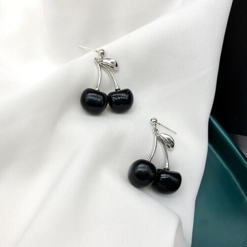 Korea Japan Black Enamel Cherry Pendant Earrings for Women Fashion Jewelry 2020 Metal Fruit Drop Dangle Earrings Jewelry Gift