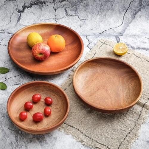 Solid Wood Round Shape Fruit Tray Food Storage Dishes Salad Plate Coffee Tea Trays
