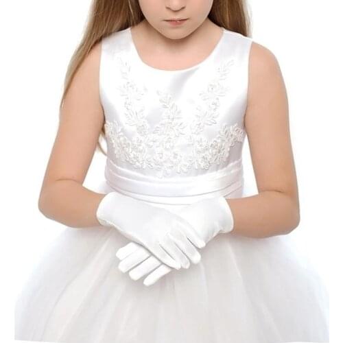 Kawaii Kids Gloves White Short Satin Feel Boy Hold Girl Dance Performance Flower B0G5