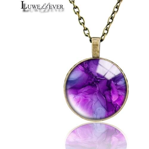 Marbling Necklace 6982 25mm Bronze 30mm Wood Rhinestone Double-sided Moon Round Glass Pendant For Women Gift