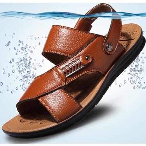 Men Sandals Summer Genuine Leather Roman Sandals Male Casual Shoes Beach Flip Flops Men Fashion Outdoor Slippers Shoesjn4