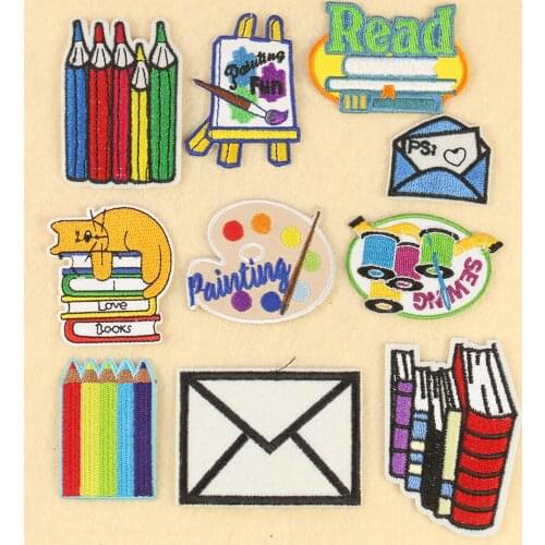 Cute School Supplies Embroidery Cloth Stickers For Clothing DIY Stripes Clothes Patchwork Sticker Custom Flowers Applique