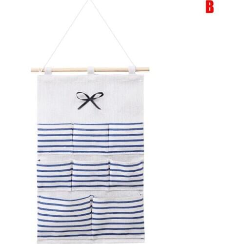 Wall Closet Hanging Storage Bag Linen Fabric Door Organizer with 6 Pockets for Bedroom J2Y