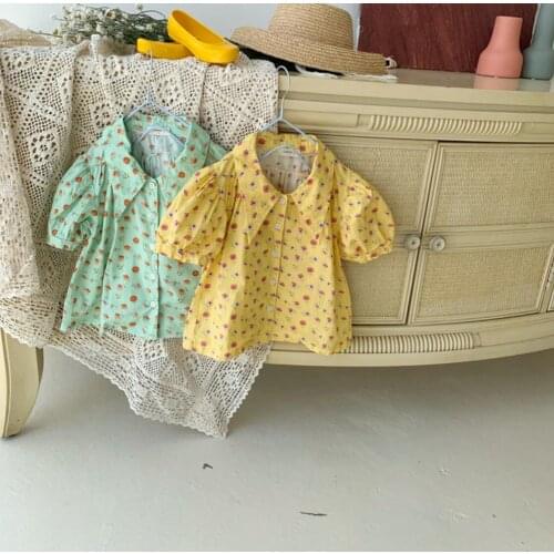 2021 new girls printed shirt cotton summer short sleeve kids top