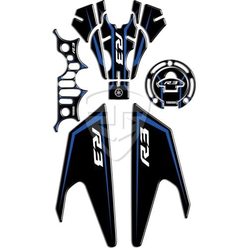 New pattern motorcycle 3D Black Blue tank buffer pad protection decal protective sticker for Yamaha YZF R3 YZFR3 2019