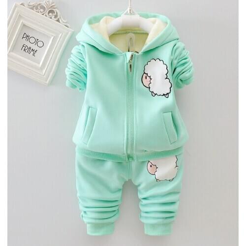 Autumn Winter Children Boys Girls Fashion Clothing Sets Baby Cartoon Hooded Long Pants 2Pcs/sets Infant Thick Cotton Tracksuits