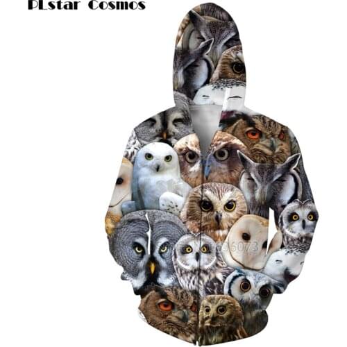 PLstar Cosmos Drop ship 2018 New Fashion Zipper Hoodie Cute Owl/Sloth Collage Print 3d Animal hoodies Mens/Womens Hoody Jacket