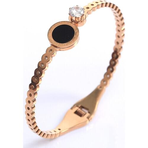 Roman Rose Gold Cuffs Bracelet For Women Fashion Jewelry Black Bracelets Bangles Charm Woman Accesories Titanium Steel