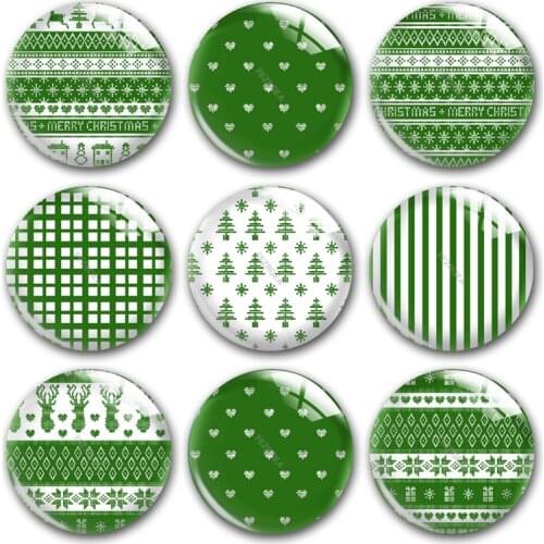 Handmade X-Mas Christmas Snow Green Pattern Round Photo Glass Cabochons Demo Flat Back DIY Jewelry Making Findings Accessory