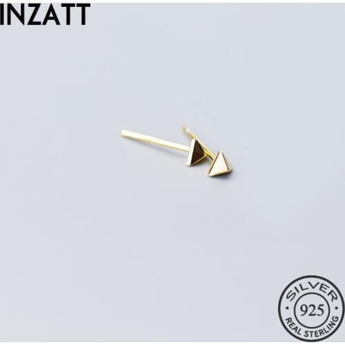 INZATT Metal Geometric Triangle Stud Earrings 925 Sterling Silver Gold color For Women Party Fine Jewelry Accessories Cute Gift
