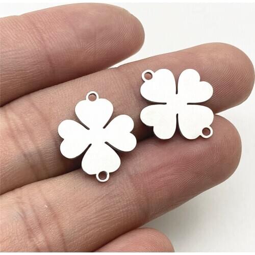 40pcs Clover 4leaves lucky bracelet Diy Connectors findings Stainless steel Connector For Earring Diy Jewelry making Supply
