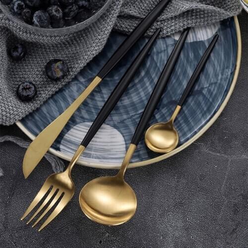 Black Gold Dinnerware Silverware Cutlery Set Knife Fork Spoon Western Tableware Portable Appliance Flatware 304 Stainless Steel