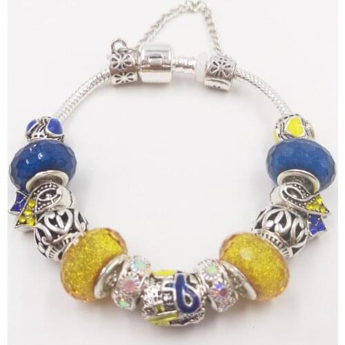 Sue Phil Lovely Girl Blue yellow Bracelet For Women Glass Bead Crystal Breast Cancer Awareness hot sale friendship bracelets