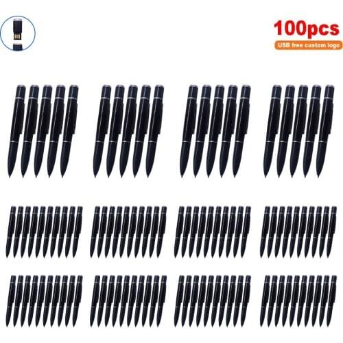 100pcs/lot USB flash drive 128GB 64GB 32GB 16GB 8GB 4GB pen drive Ballpoint pen metal u disk memoria cel usb stick For wedding
