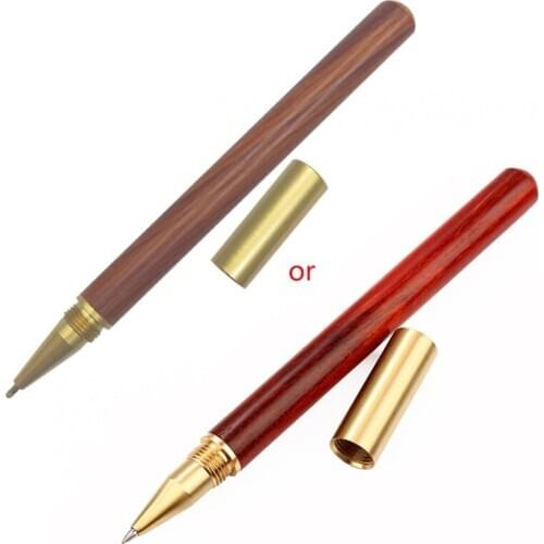 Vintage Wood Body Ballpoint Pen Ball Pens Brass Ball Roller Pen Metal Cap Q1JC
