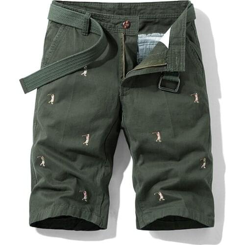 Japanese Cartoon Embroidery Print Summer Cargo Short Men Casual Straight Knee Length Mens Overalls Cotton Breathable Short Homme