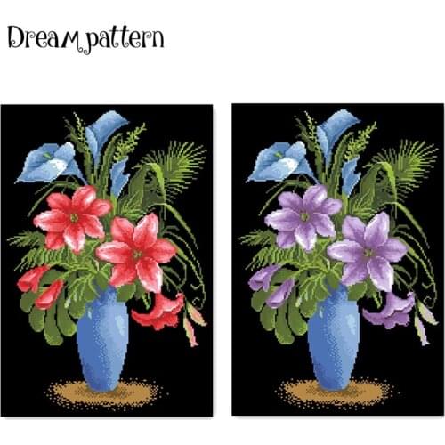 Lily fairy cross stitch package flower vase sets aida 18ct 14ct 11ct black cloth people kit embroidery DIY handmade needlework