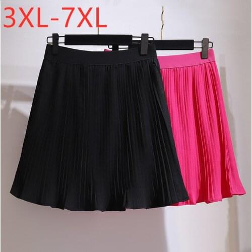 New 2021 Ladies Summer Plus Size Mini Skirt For Women Large Casual Loose A-line Red Fold Chiffon Skirts 3XL 4XL 5XL 6XL 7XL