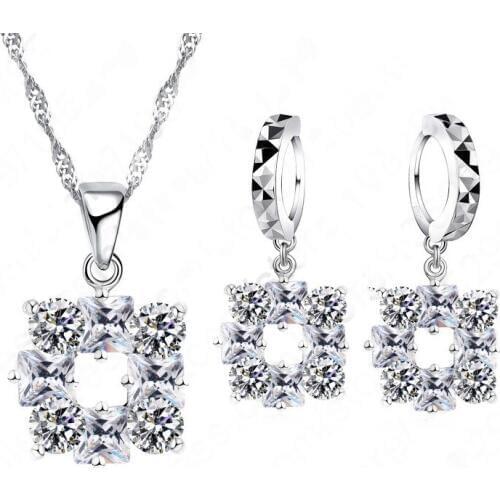 Wedding Bride Accessories Jewelry Sets Women/Girls 925 Sterling Silver Pendants Necklace Drop Earring With Cubic Zircon