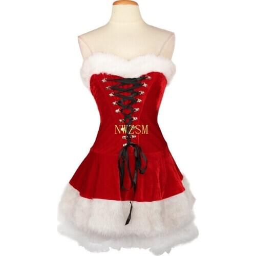Plus Size M-XXL Sexy Ladies Velvet Christmas Dress Sexy Cute Santa Claus Costume Mrs Christmas Party Fancy Dress