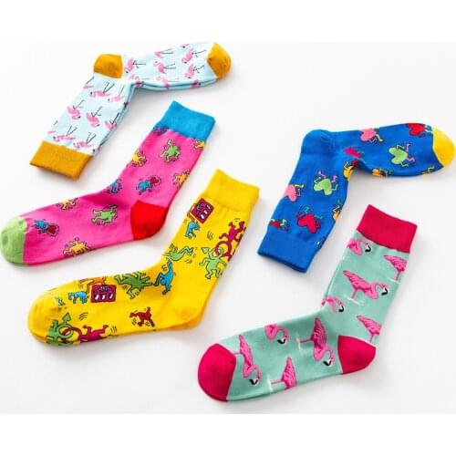 1 Pair New Fashion Hot Sale Cotton Cartoon Animals Casual Socks Loving Heart Flamingo Women Cute Funny Japanese Harajuku Socks