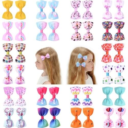 10pcs/set 2.75" Handmade Print Unicorn Rainbow Hair Bows With Clips For Kids Girls Hairgrips Headwear Hair Accessories