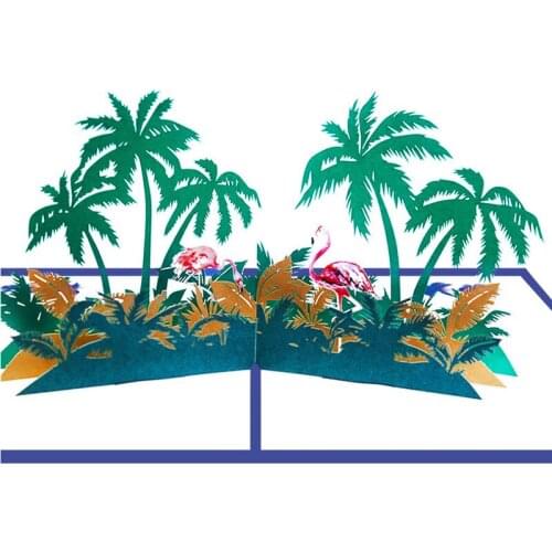 10pcs Wholesale 3D Handmade Sandy Beach Coconut Tree Flamingos Paper Greeting Cards PostCard Birthday Party Creative Gift