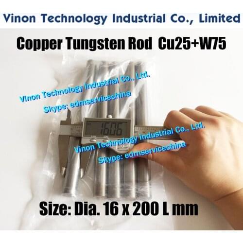 2PCS PACK) Dia. 16x200mm Copper Tungsten Rod W75 (Copper 25%+Tungsten 75%), Spark Erosion Tungsten Copper Alloy Electrode Round