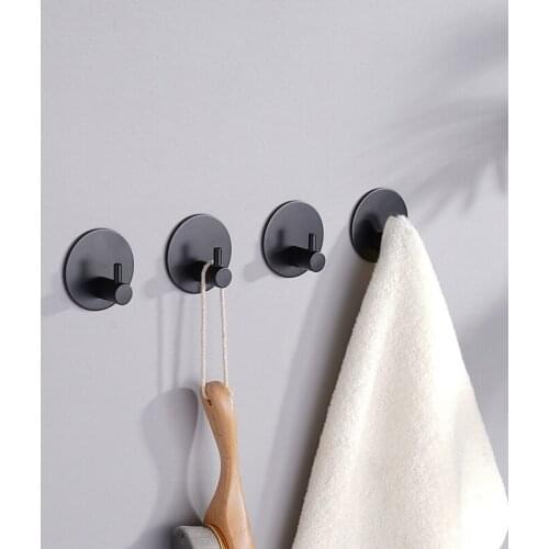Home Accessories 4 Pcs Self-adhesive Hook Heavy Duty Rustproof Stainless Steel Towel Coat Hangers Punch-free For Hotel Bathroom