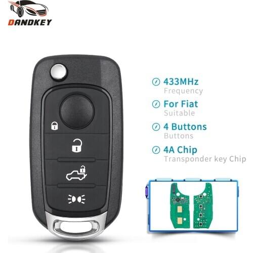 Dandkey For Fiat Tipo Toro 500X 2016 2017 2018 4A Chip 433.92MHz Uncut SIP22 Blade Auto Smart Control Car Flip Remote Key