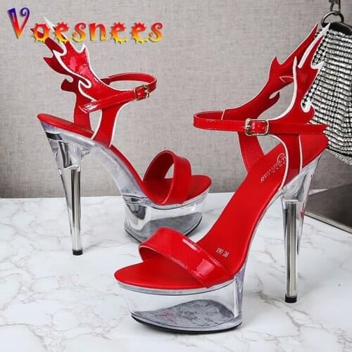 Women Flame Shoes Sexy Show Girls Shoes for Party Platform Transparent Sandals Flame Wing Heels Stripper Heels Club Women Shoes