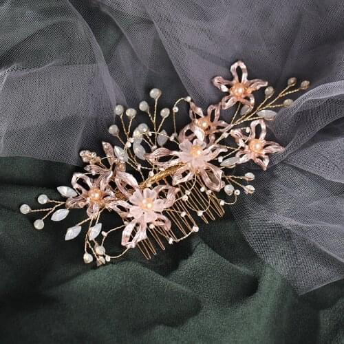 Gold Color Crystal Flower Tiaras Hair Combs Wedding Hair Accessories Luxury Handmade Hair Clips Vintage Brida Hair Jewelry Gifts