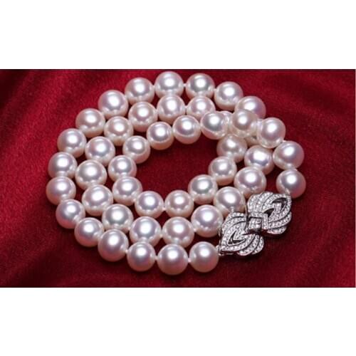 Free shipping elegant 10-11mm round white pearl necklace 18inch 925s