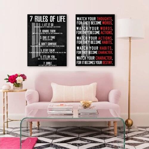 Painting For Bedroom Classroom Home Office 7 Rules of Life Watch Your Thoughts Motivational Poster And Print Canvas