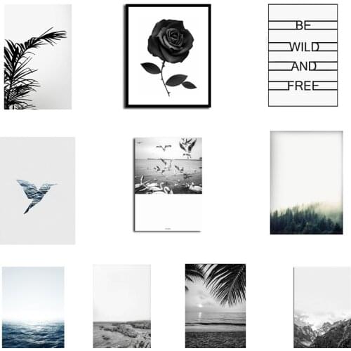 Canvas Painting Simplicity Black And White Sea Seagull Rose Letters Leaves Poster Print Wall Art Picture home Decoration